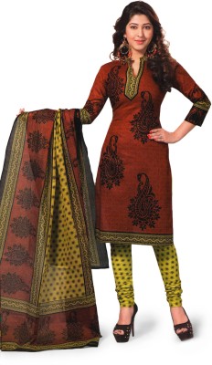 

Panchajanya Cotton Printed Salwar Suit Dupatta Material(Un-stitched), Brown