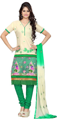 

Lady Cotton Embroidered Salwar Suit Dupatta Material(Un-stitched), Green