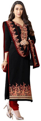 

Parishi Fashion Cotton Embroidered Salwar Suit Dupatta Material(Un-stitched), Black