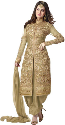 

Vandv Shop Net Embroidered Semi-stitched Salwar Suit Dupatta Material, Golden