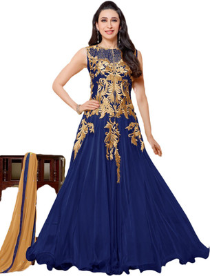 

Javuli Synthetic Georgette Embroidered Salwar Suit Dupatta Material(Un-stitched), Dark blue