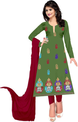 

Jiya Crepe Self Design, Embroidered Salwar Suit Dupatta Material(Un-stitched), Green;maroon