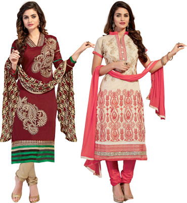 

Khushali Chanderi Self Design, Embroidered Salwar Suit Dupatta Material(Un-stitched), Beige;maroon