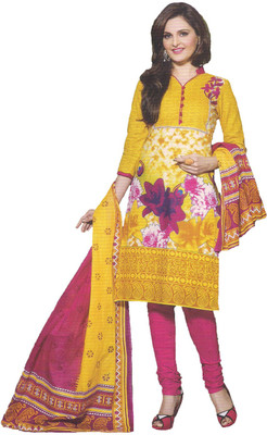 

Party Wear Dresses Cotton Printed Semi-stitched Salwar Suit Dupatta Material, Yellow