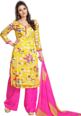 Shelina Georgette Printed Salwar Suit Dupatta Material(Un-stitched), Yellow