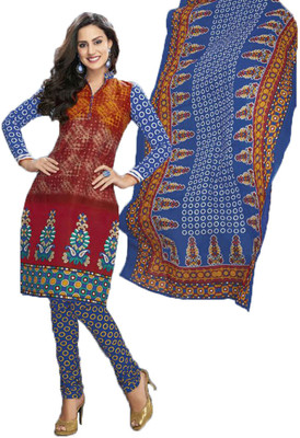 

Indian Wear Online Cotton Printed Semi-stitched Salwar Suit Dupatta Material, Red