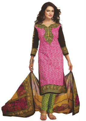 

Pshopee Cotton Printed Salwar Suit Dupatta Material(Un-stitched), Pink