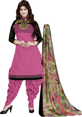 

Sidhi Craft Cotton Embroidered Salwar Suit Dupatta Material(Un-stitched), Pink black green