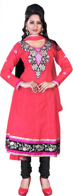 

Khushali Cotton Self Design, Embroidered Salwar Suit Dupatta Material(Un-stitched), Pink