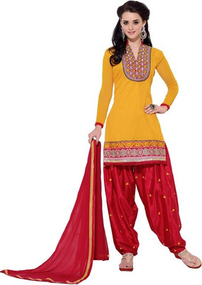

Parishi Fashion Cotton Embroidered Salwar Suit Material(Un-stitched), Yellow