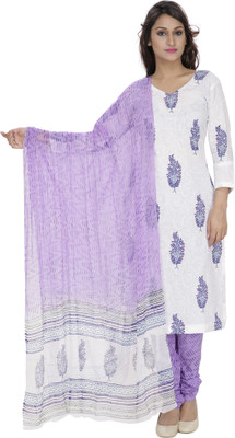 

PinkShink Cotton Printed Salwar Suit Dupatta Material(Un-stitched), White
