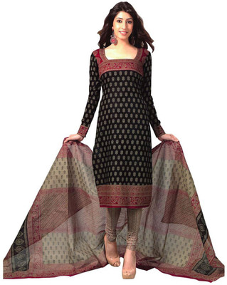 

Javuli Cotton Printed Semi-stitched Salwar Suit Dupatta Material, Black