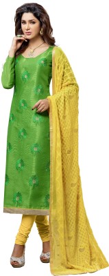 

Jiya Chanderi Self Design, Embroidered Salwar Suit Dupatta Material(Un-stitched), Green;yellow