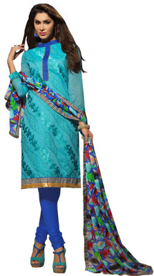 

Jiya Chanderi Self Design, Embroidered Salwar Suit Dupatta Material(Un-stitched), Blue;sky blue