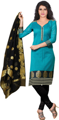 

Khushali Silk Self Design, Embroidered Salwar Suit Dupatta Material(Un-stitched), Black;light blue