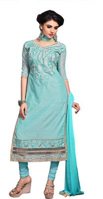 

Parishi Fashion Chanderi Embroidered Salwar Suit Dupatta Material(Un-stitched), Blue