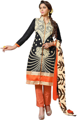 

MADA Chanderi Embroidered Salwar Suit Material(Un-stitched), Black