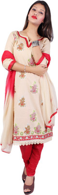 

Roohi Cotton Embroidered Salwar Suit Dupatta Material(Un-stitched), Beige