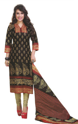 

Pshopee Cotton Printed Salwar Suit Dupatta Material(Un-stitched), Black