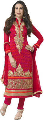 

Party Wear Dresses Georgette Embroidered Semi-stitched Salwar Suit Dupatta Material, Red