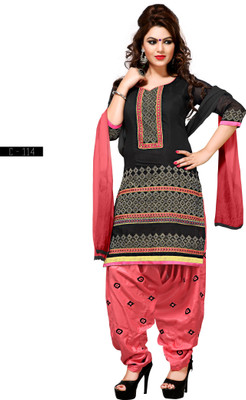 

BanoRani Chanderi Embroidered Semi-stitched Salwar Suit Dupatta Material, Black