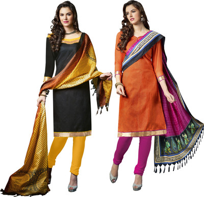 

Khushali Jute Self Design Salwar Suit Dupatta Material(Un-stitched), Black;orange