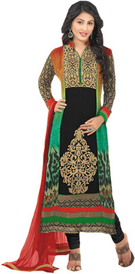

Vandv Shop Georgette Self Design Salwar Suit Dupatta Material(Un-stitched), Black