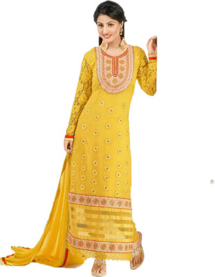 

Party Wear Dresses Georgette Embroidered Semi-stitched Salwar Suit Dupatta Material, Yellow