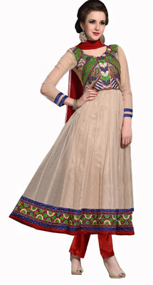 

Khushali Net Self Design, Embroidered, Embellished Salwar Suit Dupatta Material(Un-stitched), Beige