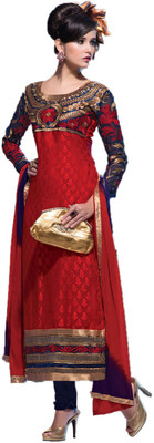 

Party Wear Dresses Georgette Embroidered Semi-stitched Salwar Suit Dupatta Material, Red