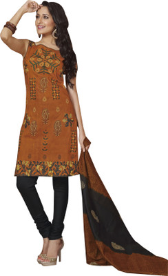 

EthnicQueen Cotton Printed Dress/Top Material(Un-stitched), Tan