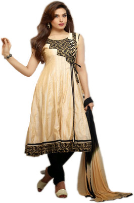 

V & V Shop Cotton Self Design Semi-stitched Salwar Suit Dupatta Material, Cream