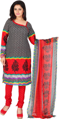 

Trendz Apparels Jacquard Printed Dress/Top Material(Un-stitched), Red