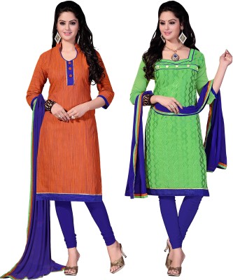 

Khushali Chanderi Self Design, Embroidered Salwar Suit Dupatta Material(Un-stitched), Blue;green;orange