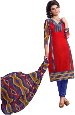 

Party Wear Dresses Georgette Embroidered Semi-stitched Salwar Suit Dupatta Material, Red