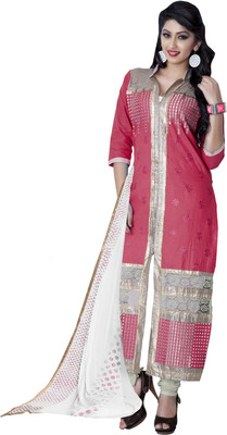 

Khushali Cotton Self Design, Embroidered Salwar Suit Dupatta Material(Un-stitched), Beige;pink