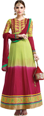 

V And V Shop Georgette Embroidered Semi-stitched Salwar Suit Dupatta Material, Pink