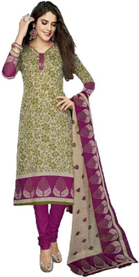 

Indian Wear Online Cotton Printed Semi-stitched Salwar Suit Dupatta Material, Green