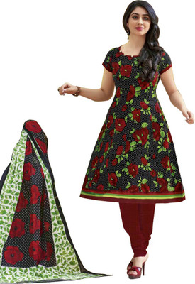 

Party Wear Dresses Cotton Printed Salwar Suit Dupatta Material(Un-stitched), Black