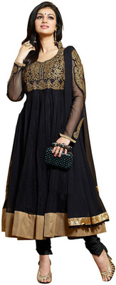 

Vandv Shop Net Embroidered Semi-stitched Salwar Suit Dupatta Material, Black