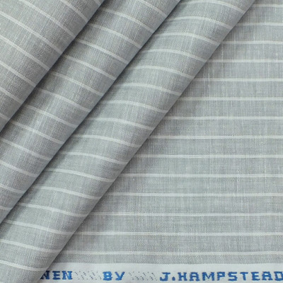 

J Hampstead Linen Striped Shirt Fabric(Un-stitched), Grey