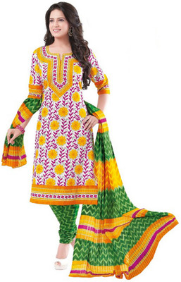 

Javuli Cotton Printed Salwar Suit Dupatta Material(Un-stitched), Green;yellow