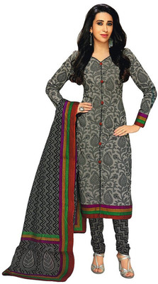 

Javuli Cotton Printed Semi-stitched Salwar Suit Dupatta Material, Black