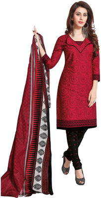 Jaipur Kurti Cotton Printed Salwar Suit Dupatta Material(Un-stitched), Black;pink