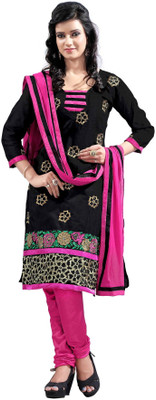 

Khushali Chanderi Embroidered Salwar Suit Dupatta Material(Un-stitched), Black
