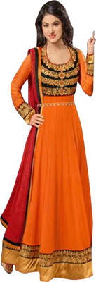 

N.M. Textile Georgette Embroidered Semi-stitched Salwar Suit Dupatta Material, Orange