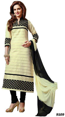 

Shoppie Zone Cotton Embroidered Salwar Suit Dupatta Material(Un-stitched), Beige;black