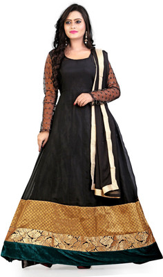 

Party Wear Dresses Georgette Embroidered Semi-stitched Salwar Suit Dupatta Material, Black