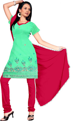 

Indian Wear Online Cotton Embroidered Salwar Suit Dupatta Material(Un-stitched), Green