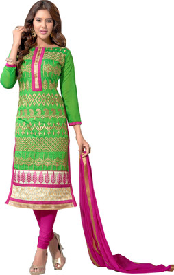 

Khushali Chanderi Self Design, Embroidered Salwar Suit Dupatta Material(Un-stitched), Green;pink